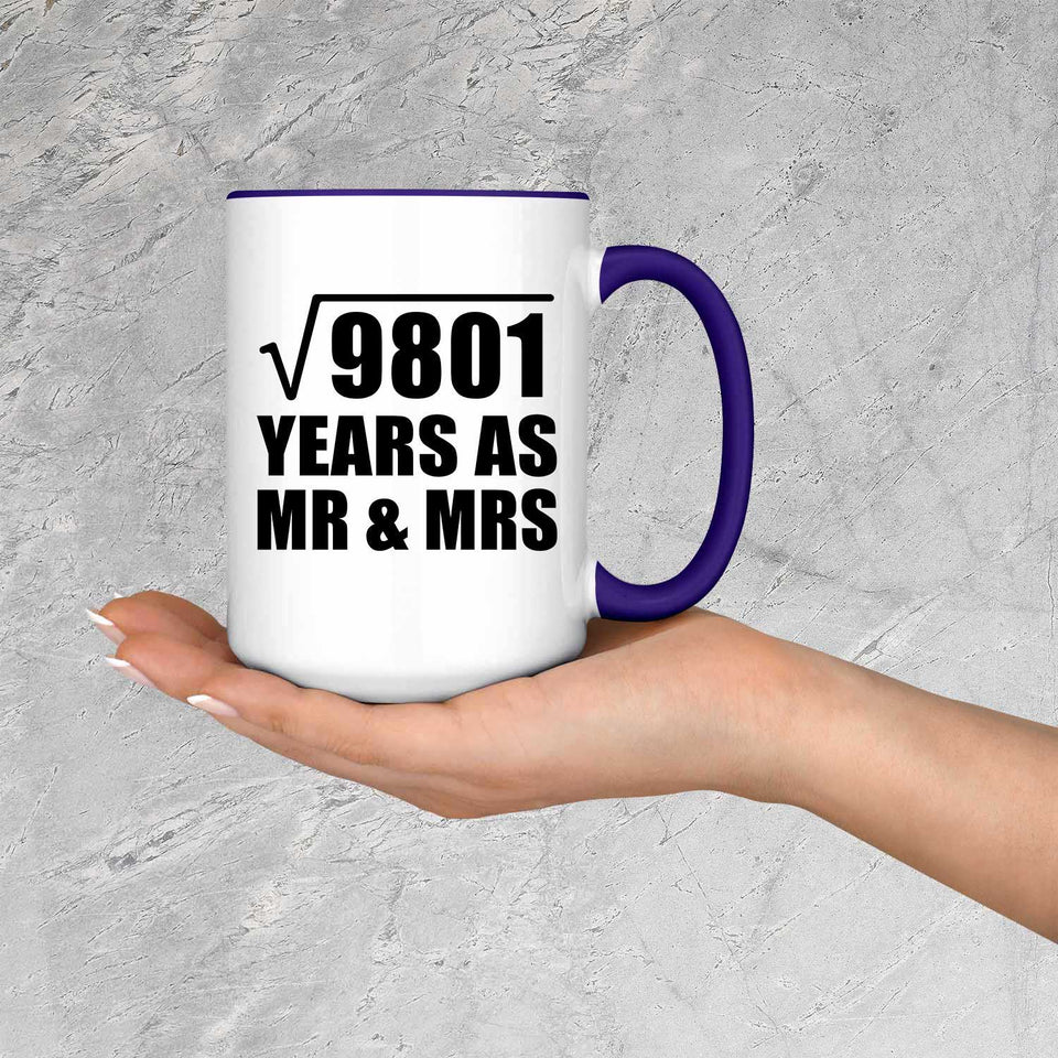99th Anniversary Square Root of 9801 Years As Mr & Mrs - 15oz Accent Mug Purple