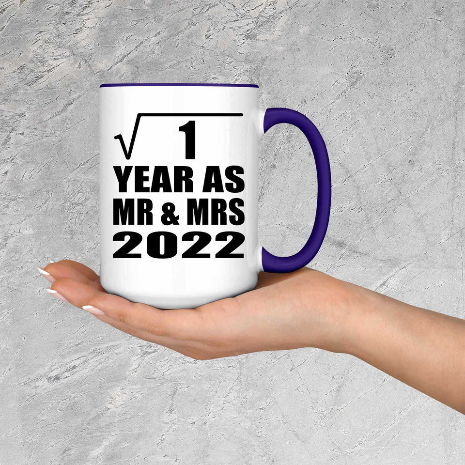 1st Anniversary Square Root of 1 Year As Mr & Mrs 2022 - 15oz Accent Mug Purple