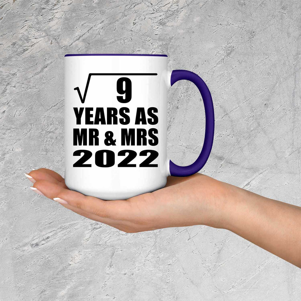 3rd Anniversary Square Root of 9 Years As Mr & Mrs 2022 - 15oz Accent Mug Purple