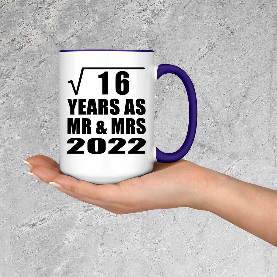 4th Anniversary Square Root of 16 Years As Mr & Mrs 2022 - 15oz Accent Mug Purple