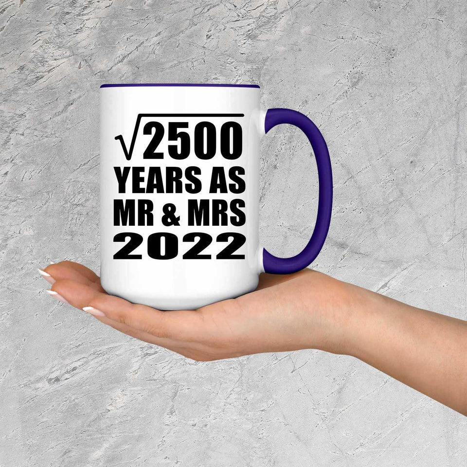50th Anniversary Square Root of 2500 Years As Mr & Mrs 2022 - 15oz Accent Mug Purple