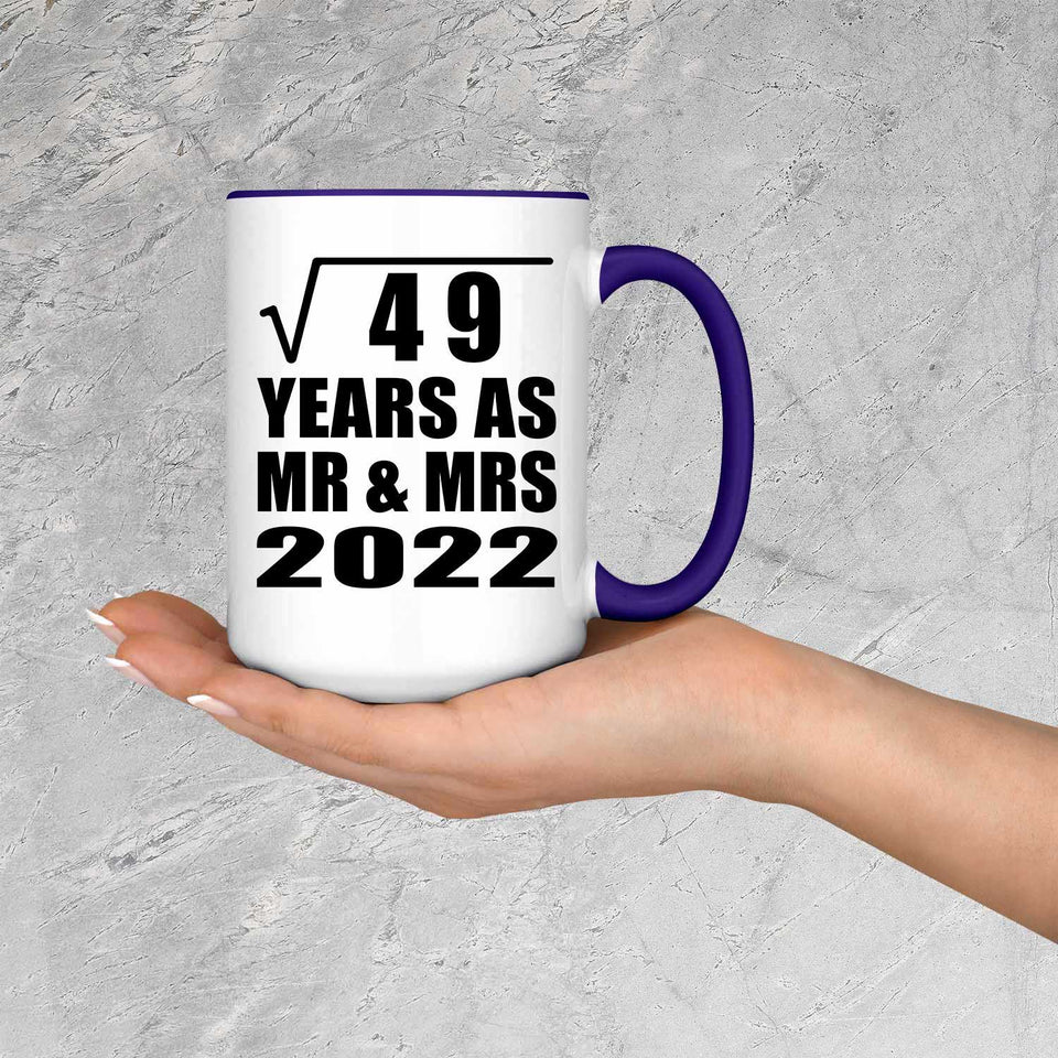 7th Anniversary Square Root of 49 Years As Mr & Mrs 2022 - 15oz Accent Mug Purple