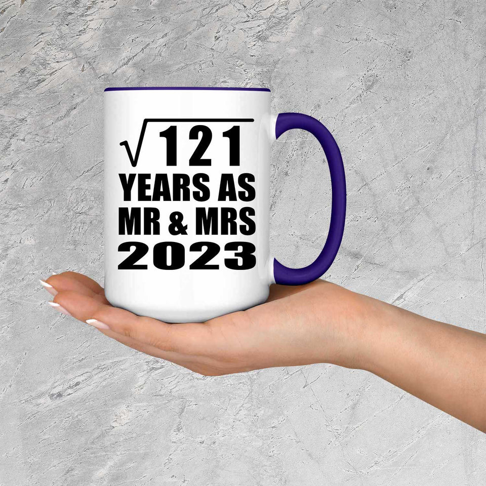11th Anniversary Square Root of 121 Years As Mr & Mrs 2023 - 15oz Accent Mug Purple