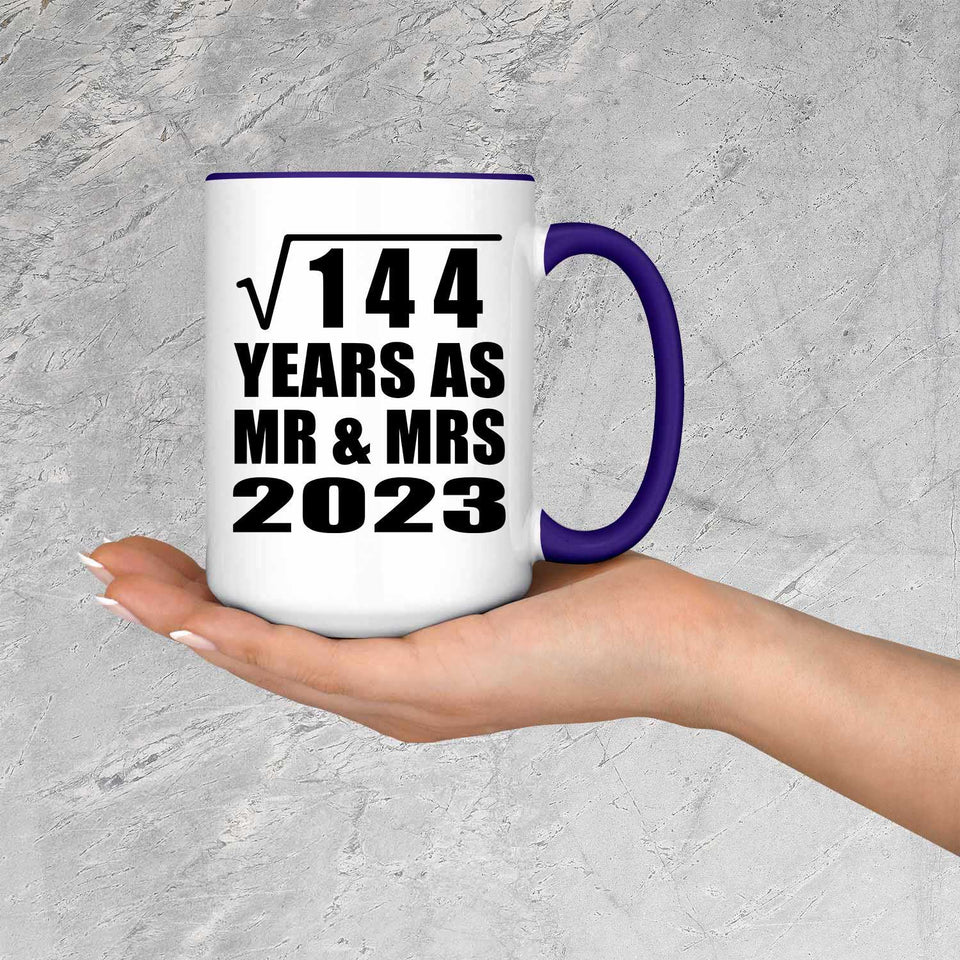 12th Anniversary Square Root of 144 Years As Mr & Mrs 2023 - 15oz Accent Mug Purple