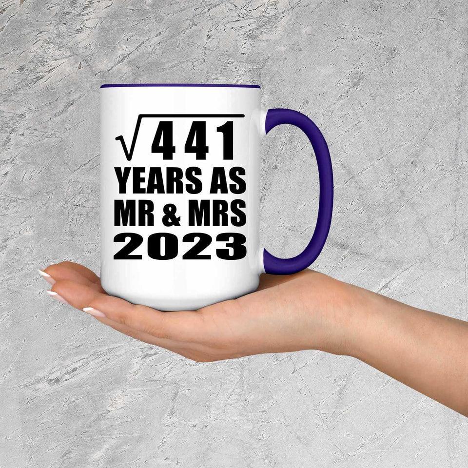 21st Anniversary Square Root of 441 Years As Mr & Mrs 2023 - 15oz Accent Mug Purple