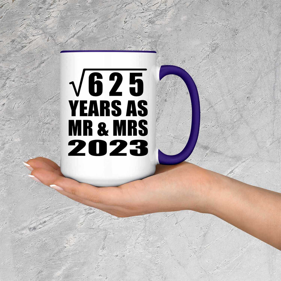 25th Anniversary Square Root of 625 Years As Mr & Mrs 2023 - 15oz Accent Mug Purple