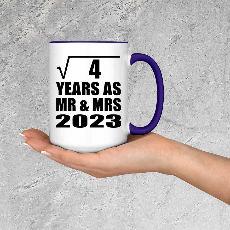2nd Anniversary Square Root of 4 Years As Mr & Mrs 2023 - 15oz Accent Mug Purple