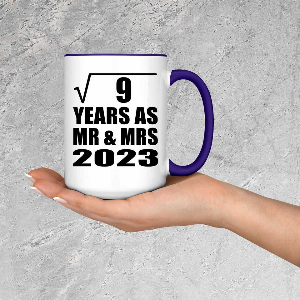 3rd Anniversary Square Root of 9 Years As Mr & Mrs 2023 - 15oz Accent Mug Purple
