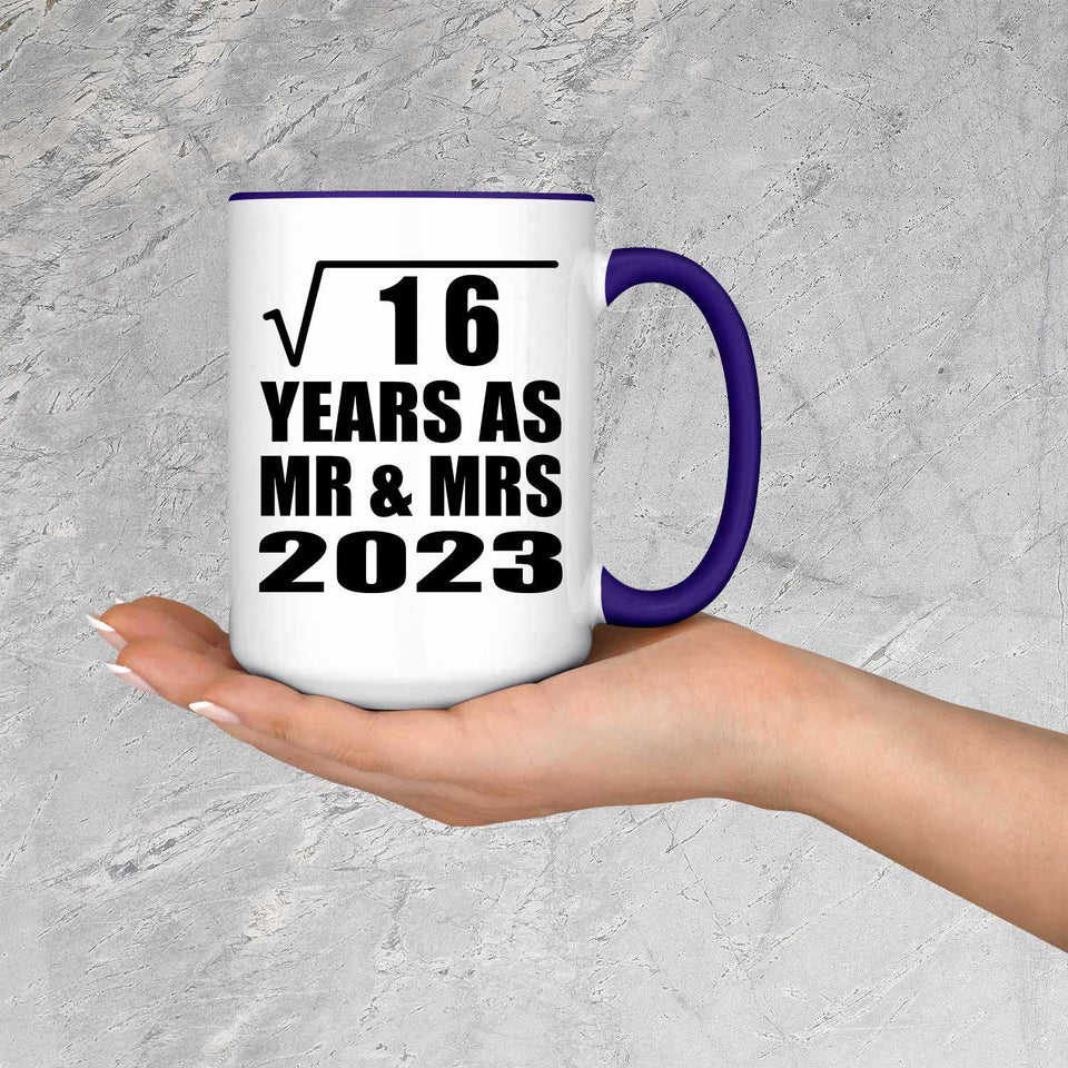 4th Anniversary Square Root of 16 Years As Mr & Mrs 2023 - 15oz Accent Mug Purple