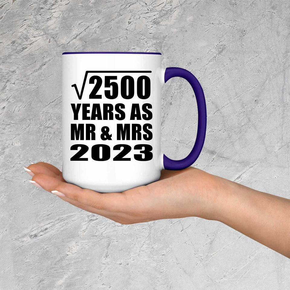 50th Anniversary Square Root of 2500 Years As Mr & Mrs 2023 - 15oz Accent Mug Purple