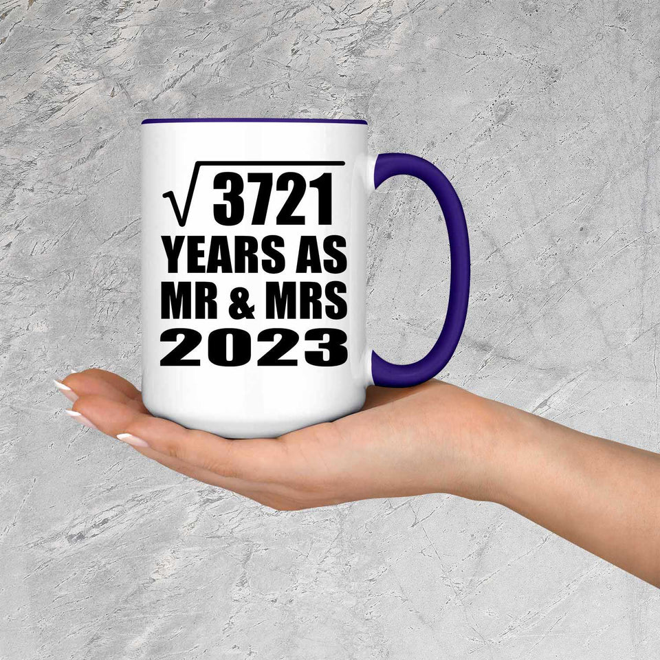 61st Anniversary Square Root of 3721 Years As Mr & Mrs 2023 - 15oz Accent Mug Purple