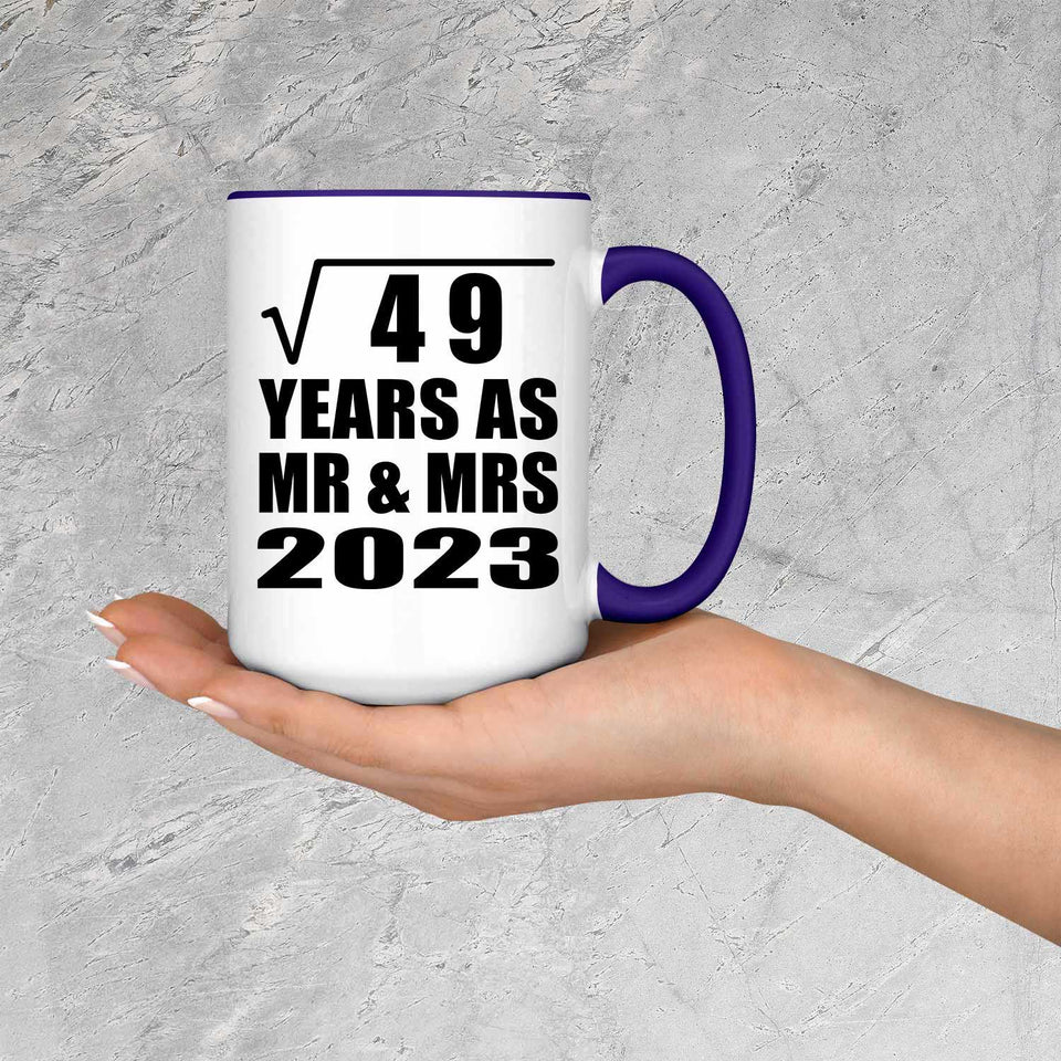 7th Anniversary Square Root of 49 Years As Mr & Mrs 2023 - 15oz Accent Mug Purple