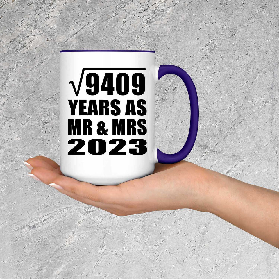 97th Anniversary Square Root of 9409 Years As Mr & Mrs 2023 - 15oz Accent Mug Purple