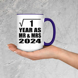 1st Anniversary Square Root of 1 Year As Mr & Mrs 2024 - 15oz Accent Mug Purple