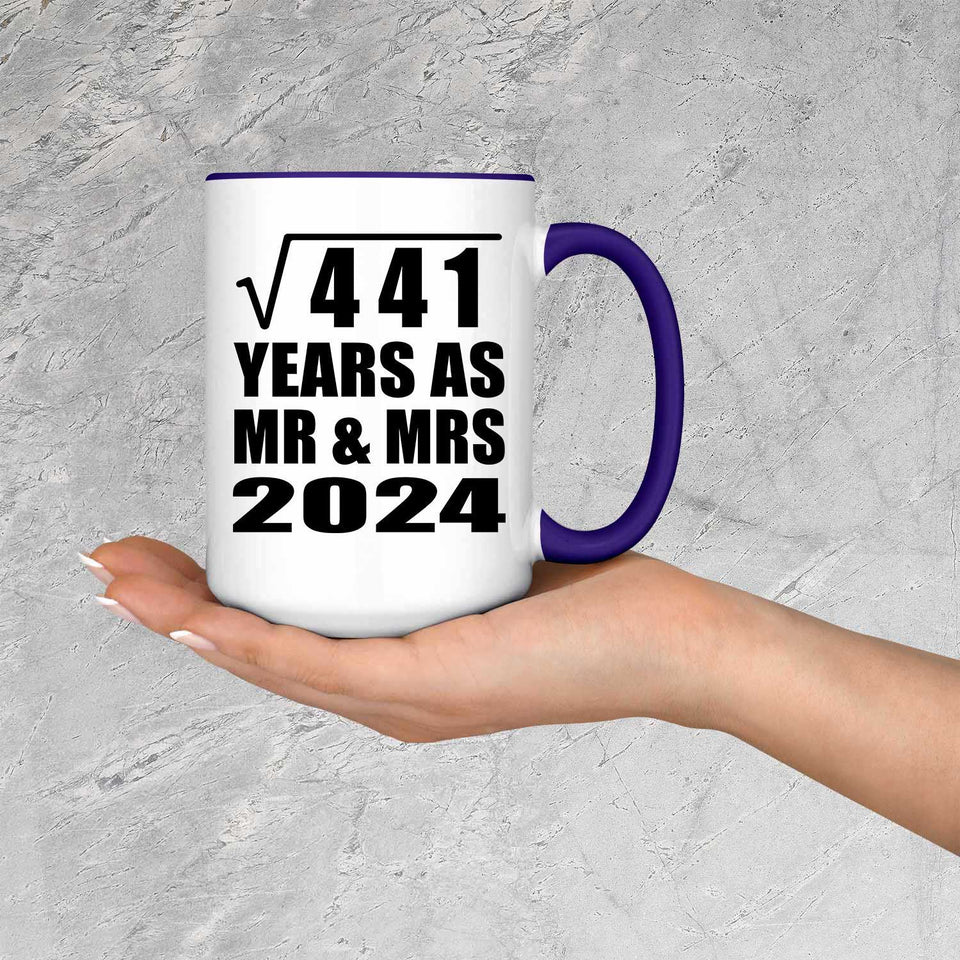 21st Anniversary Square Root of 441 Years As Mr & Mrs 2024 - 15oz Accent Mug Purple