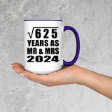 25th Anniversary Square Root of 625 Years As Mr & Mrs 2024 - 15oz Accent Mug Purple