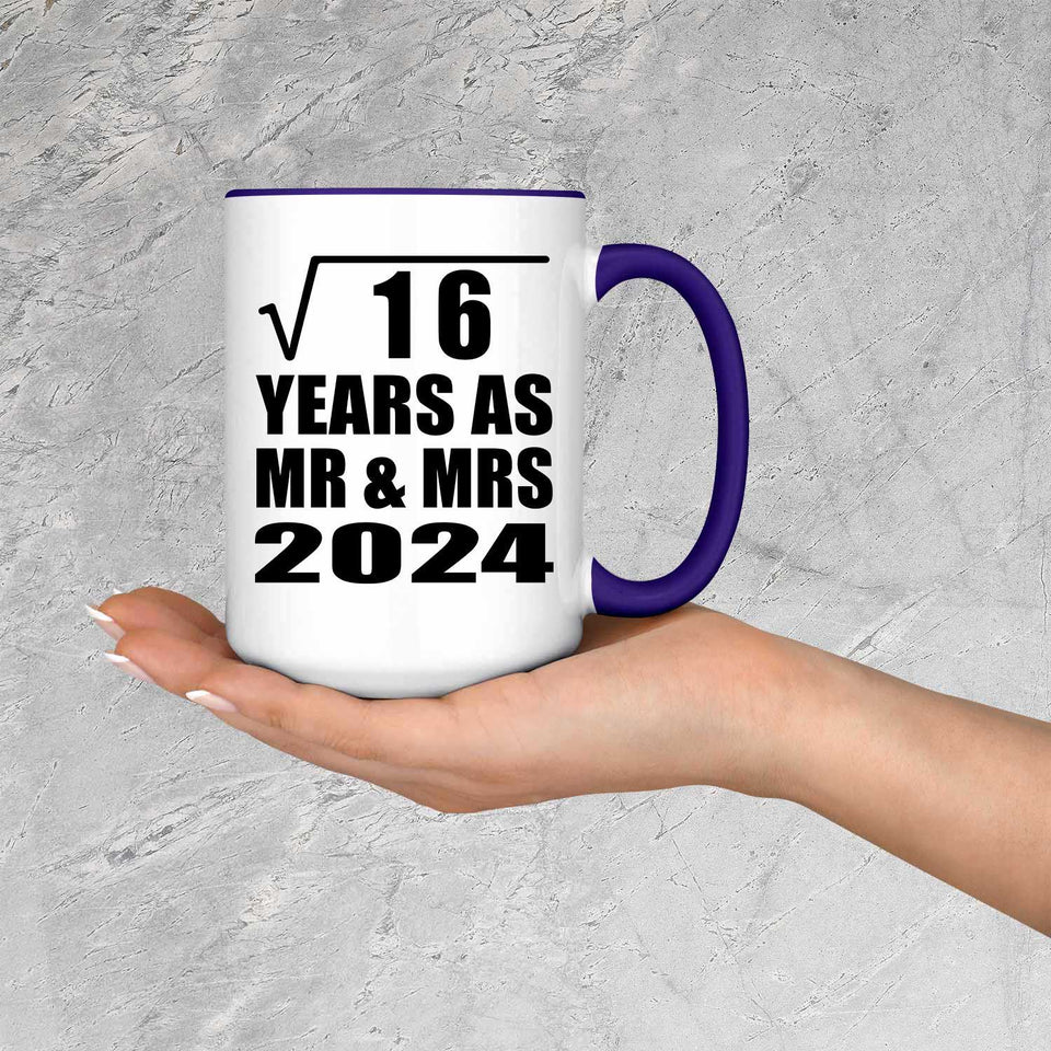 4th Anniversary Square Root of 16 Years As Mr & Mrs 2024 - 15oz Accent Mug Purple