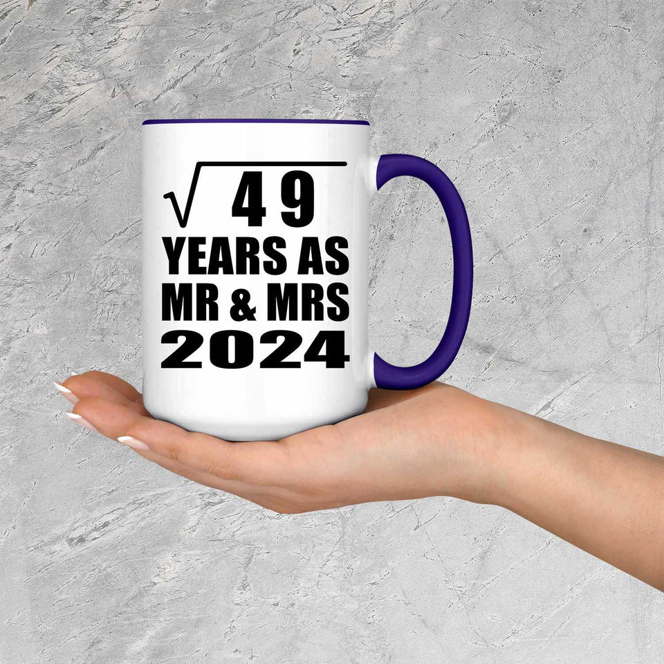 7th Anniversary Square Root of 49 Years As Mr & Mrs 2024 - 15oz Accent Mug Purple