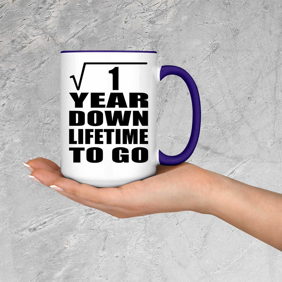 1st Anniversary Square Root of 1 Year Lifetime To Go - 15oz Accent Mug Purple
