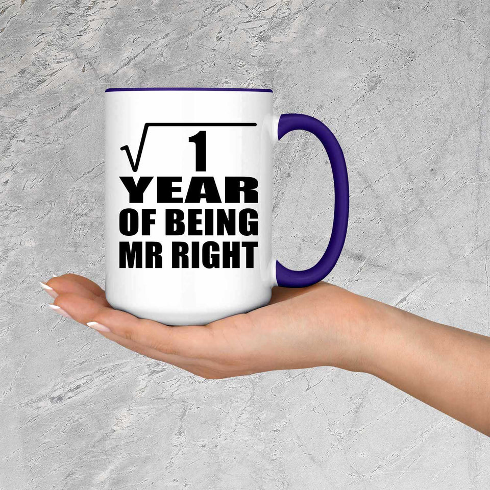 1st Anniversary Square Root of 1 Year of Being Mr Right - 15oz Accent Mug Purple