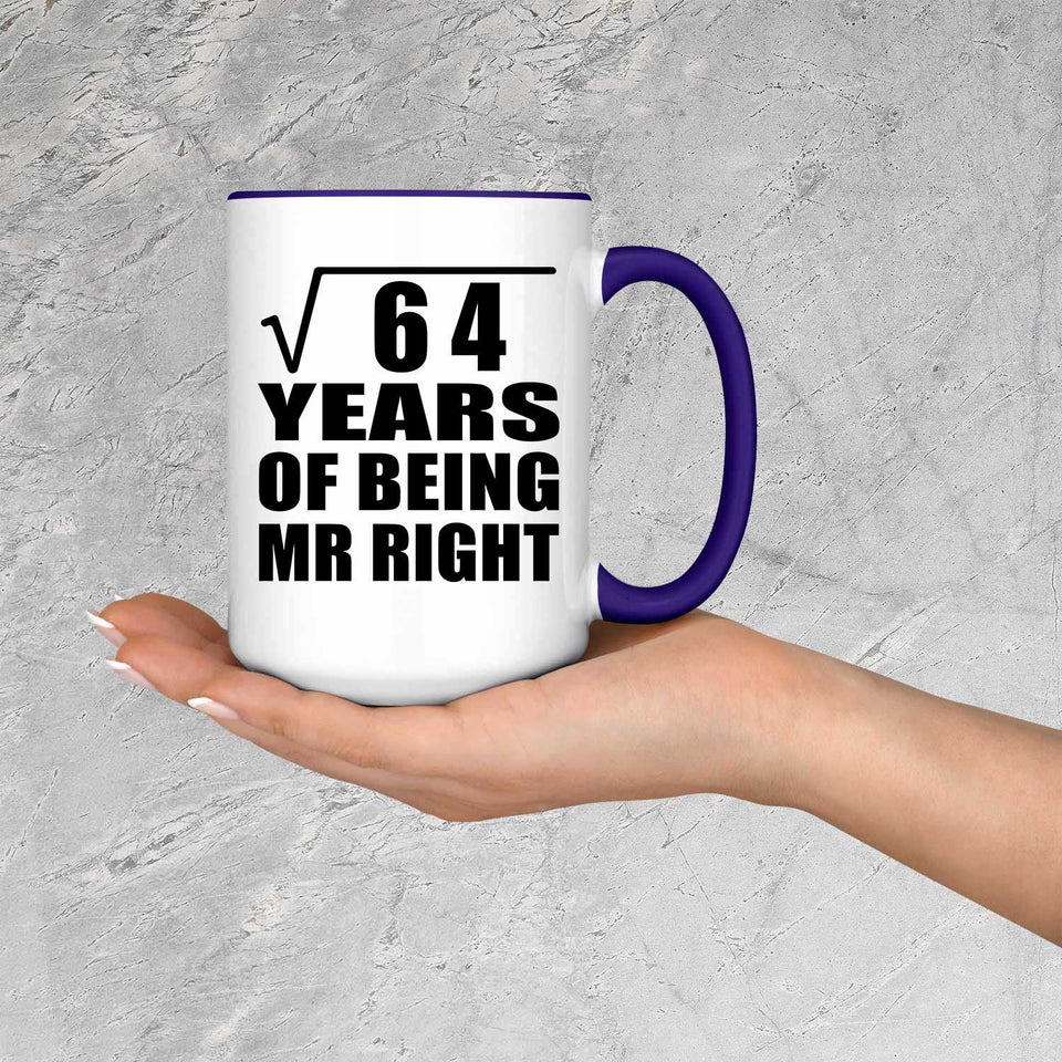8th Anniversary Square Root of 64 Years of Being Mr Right - 15oz Accent Mug Purple