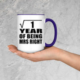 1st Anniversary Square Root of 1 Year of Being Mrs Right - 15oz Accent Mug Purple