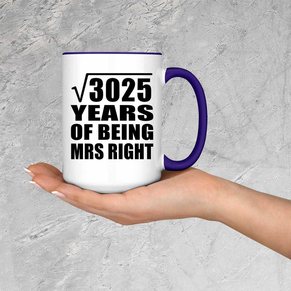 55th Anniversary Square Root of 3025 Years of Being Mrs Right - 15oz Accent Mug Purple