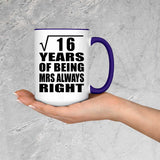 4th Anniversary Square Root of 16 Years Mrs Always Right - 15oz Accent Mug Purple
