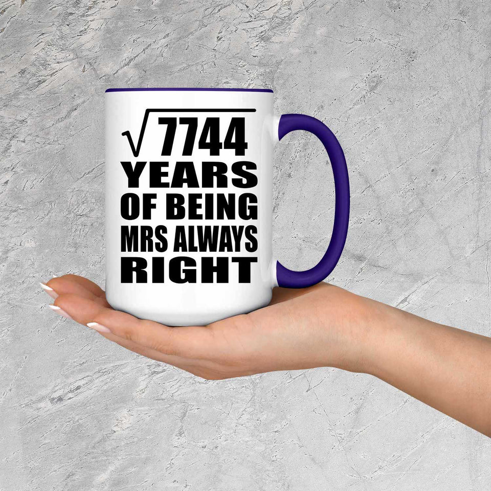 88th Anniversary Square Root of 7744 Years Mrs Always Right - 15oz Accent Mug Purple