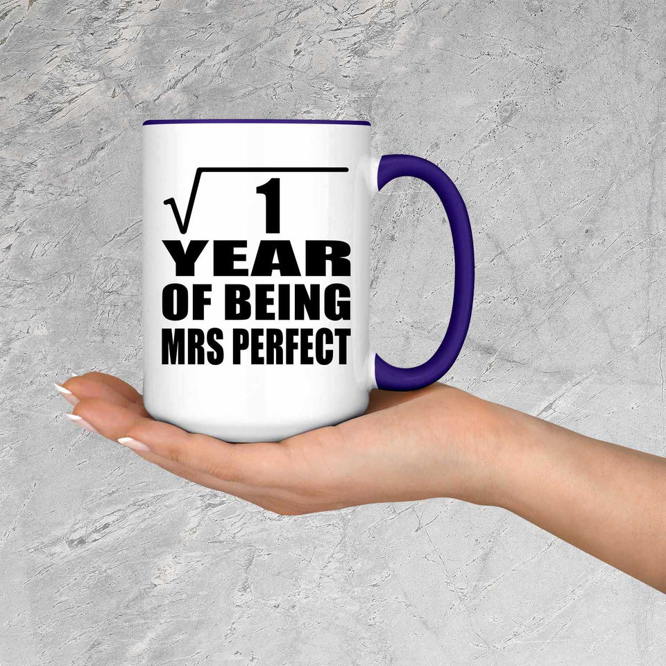 1st Anniversary Square Root of 1 Year of Mrs Perfect - 15oz Accent Mug Purple