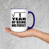 1st Anniversary Square Root of 1 Year of Mrs Perfect - 15oz Accent Mug Purple