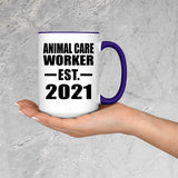 Animal Care Worker Established EST. 2021 - 15oz Accent Mug Purple