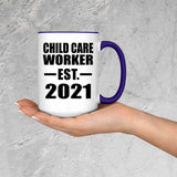Child Care Worker Established EST. 2021 - 15oz Accent Mug Purple