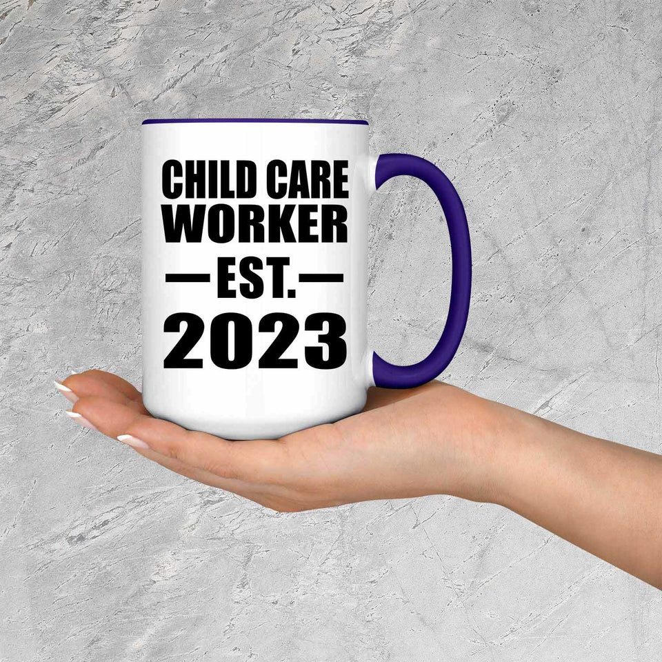 Child Care Worker Established EST. 2023 - 15oz Accent Mug Purple