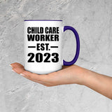 Child Care Worker Established EST. 2023 - 15oz Accent Mug Purple