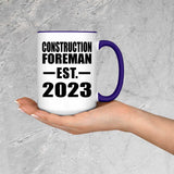 Construction Foreman Established EST. 2023 - 15oz Accent Mug Purple