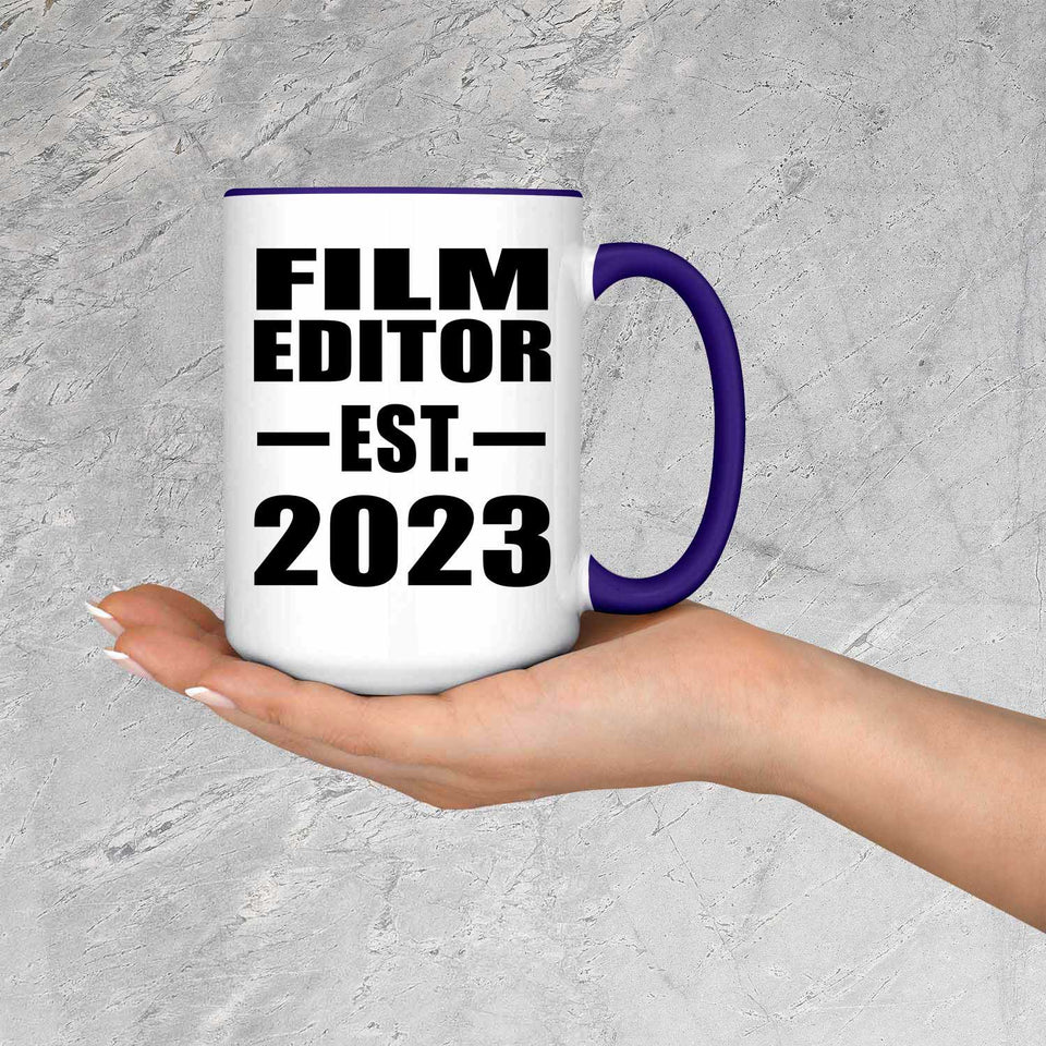 Film Editor Established EST. 2023 - 15oz Accent Mug Purple