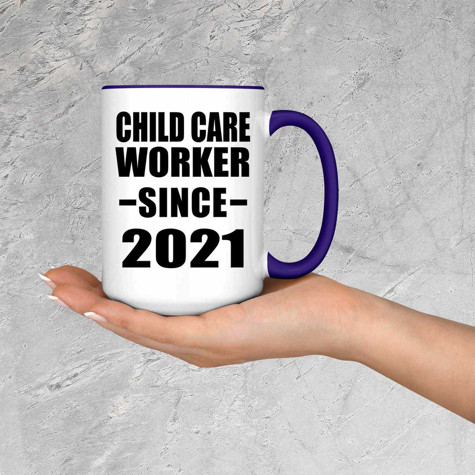 Child Care Worker Since 2021 - 15oz Accent Mug Purple