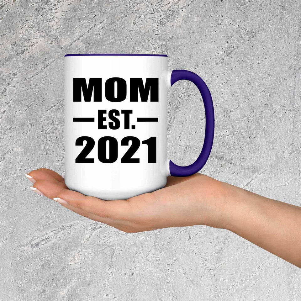 Mom Established EST. 2021 - 15oz Accent Mug Purple