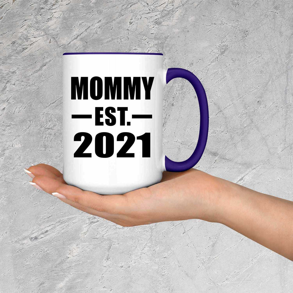 Mommy Established EST. 2021 - 15oz Accent Mug Purple