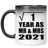 1st Anniversary Square Root of 1 Year As Mr & Mrs 2021 - 11oz Color Changing Mug