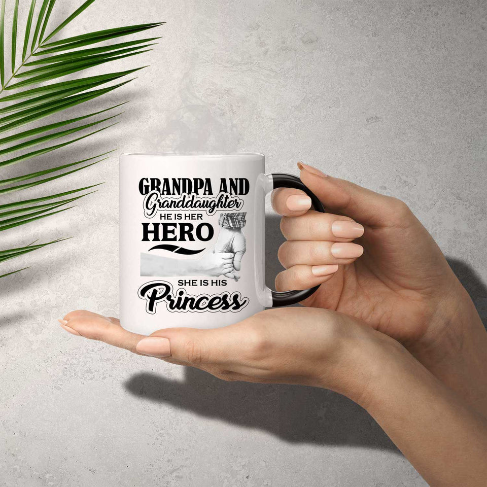 Grandpa & Granddaughter, He is Her Hero, She is His Princess - 11 Oz Color Changing Mug