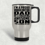 Proud Video Editor Dad Of Awesome Son - Silver Travel Mug