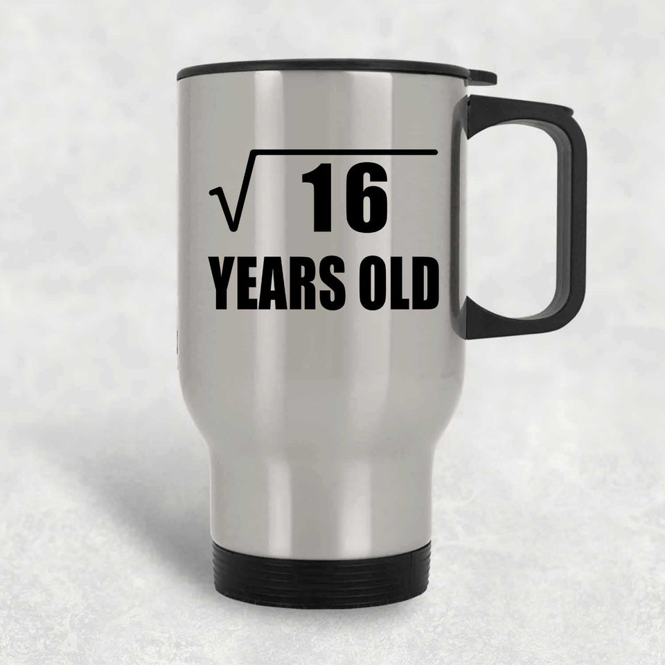4th Birthday Square Root of 16 Years Old - Silver Travel Mug