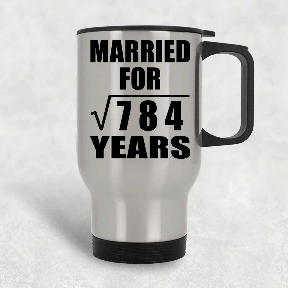 28th Anniversary Married For Square Root of 784 Years - Silver Travel Mug