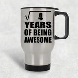2nd Birthday Square Root of 4 Years of Being Awesome - Silver Travel Mug