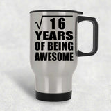 4th Birthday Square Root of 16 Years of Being Awesome - Silver Travel Mug