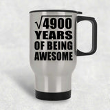 70th Birthday Square Root of 4900 Years of Being Awesome - Silver Travel Mug