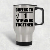 1st Anniversary Cheers To  Square Root of 1 Year Together - Silver Travel Mug