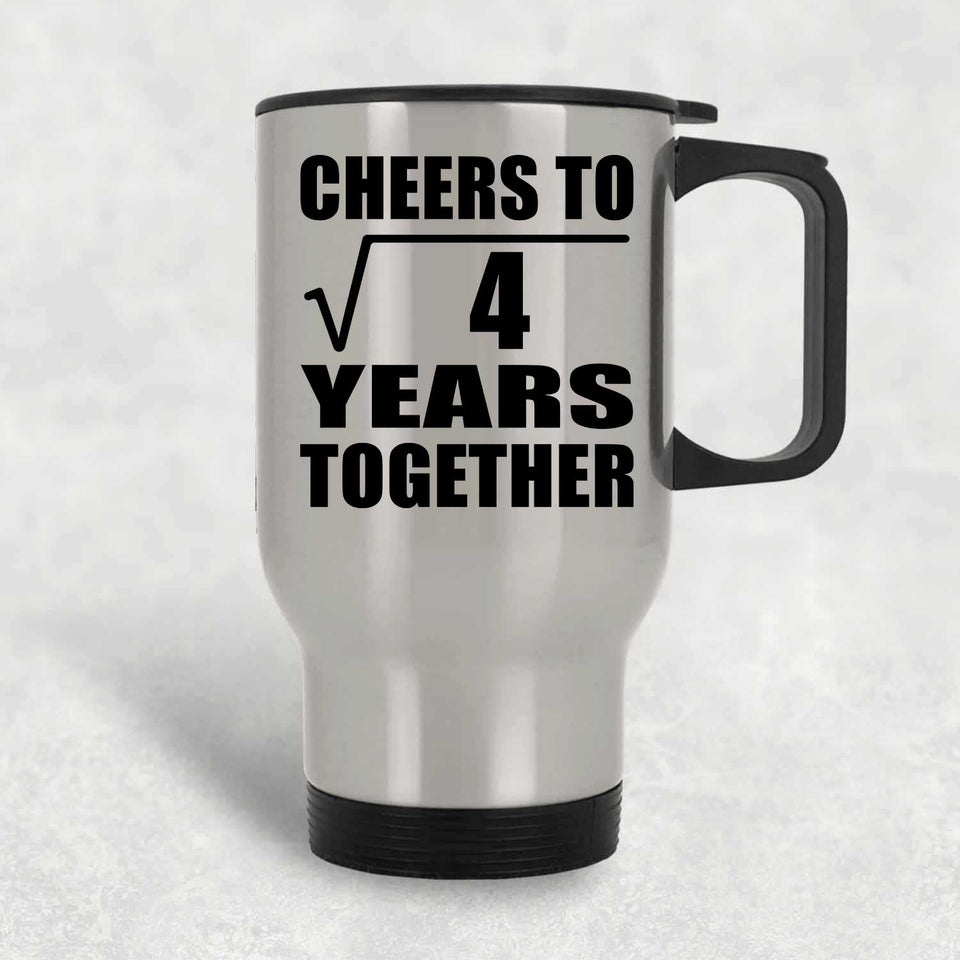 2nd Anniversary Cheers To Square Root of 4 Years Together - Silver Travel Mug